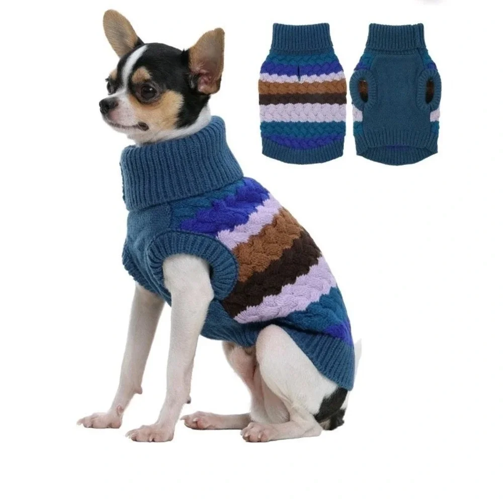 Kuoser‎ Dog Sweater XLARGE Multi color Cable Knit Turtleneck Winter Pet Cozy.